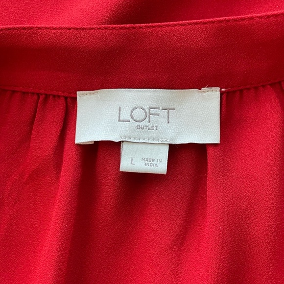 LOFT • Stylish Tie-Neck Bright Red Long Sleeve Pop of Color Blouse - Picture 7 of 8